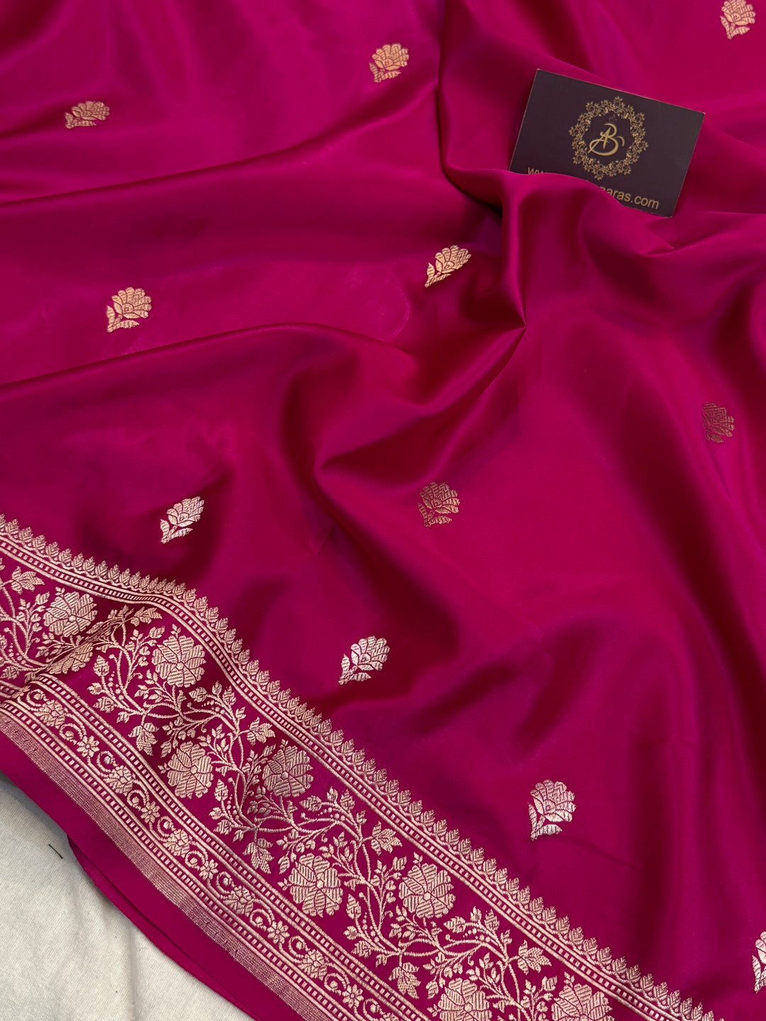 Rani Pink Pure Mashru Silk Handloom Banarasi Saree