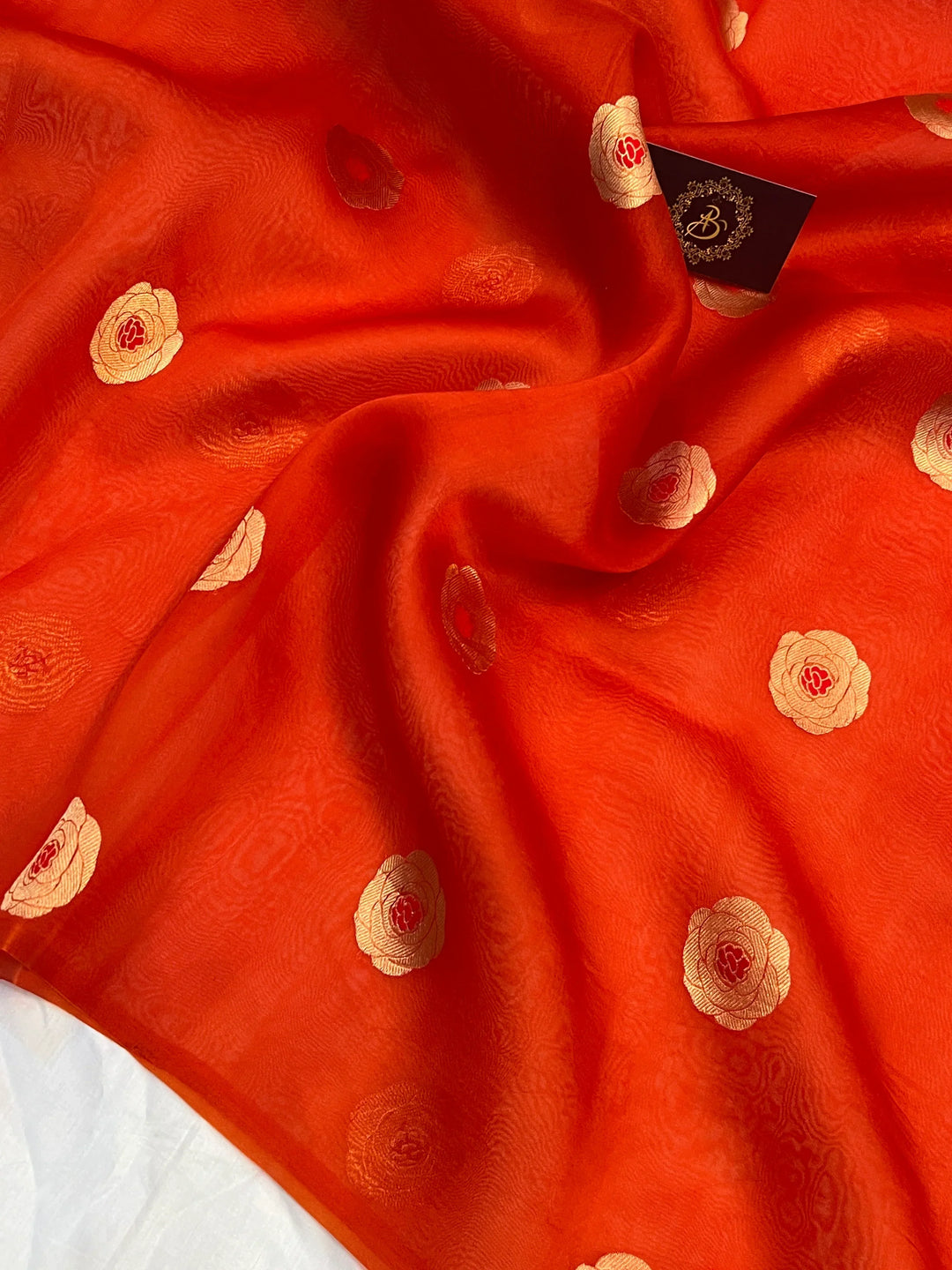 Orange Pure Kora Silk Handloom Banarasi Saree