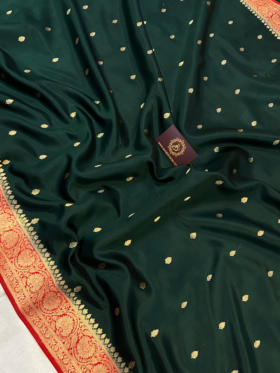 Bottle Green Pure Banarasi Handloom Silk Saree | Aura Benaras