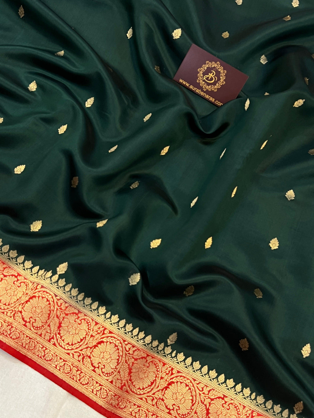 Bottle Green Pure Banarasi Handloom Silk Saree | Aura Benaras