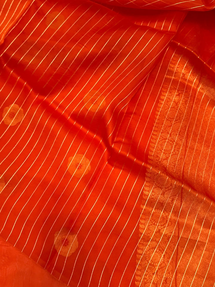 Orange Pure Kora Silk Handloom Banarasi Saree