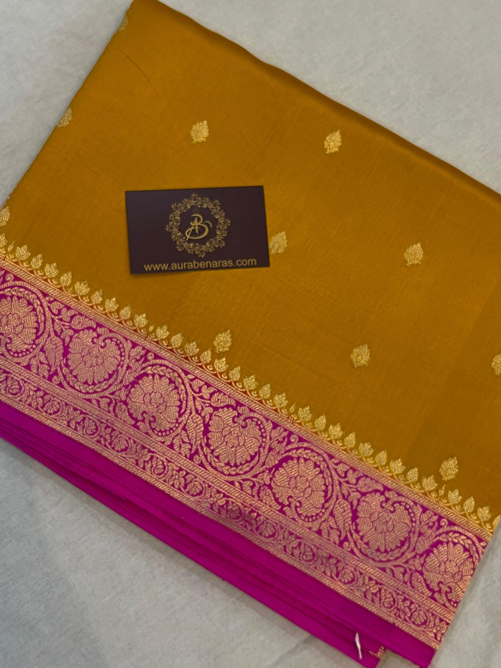 Mustard Yellow Pure Banarasi Handloom Silk Saree | Aura Benaras