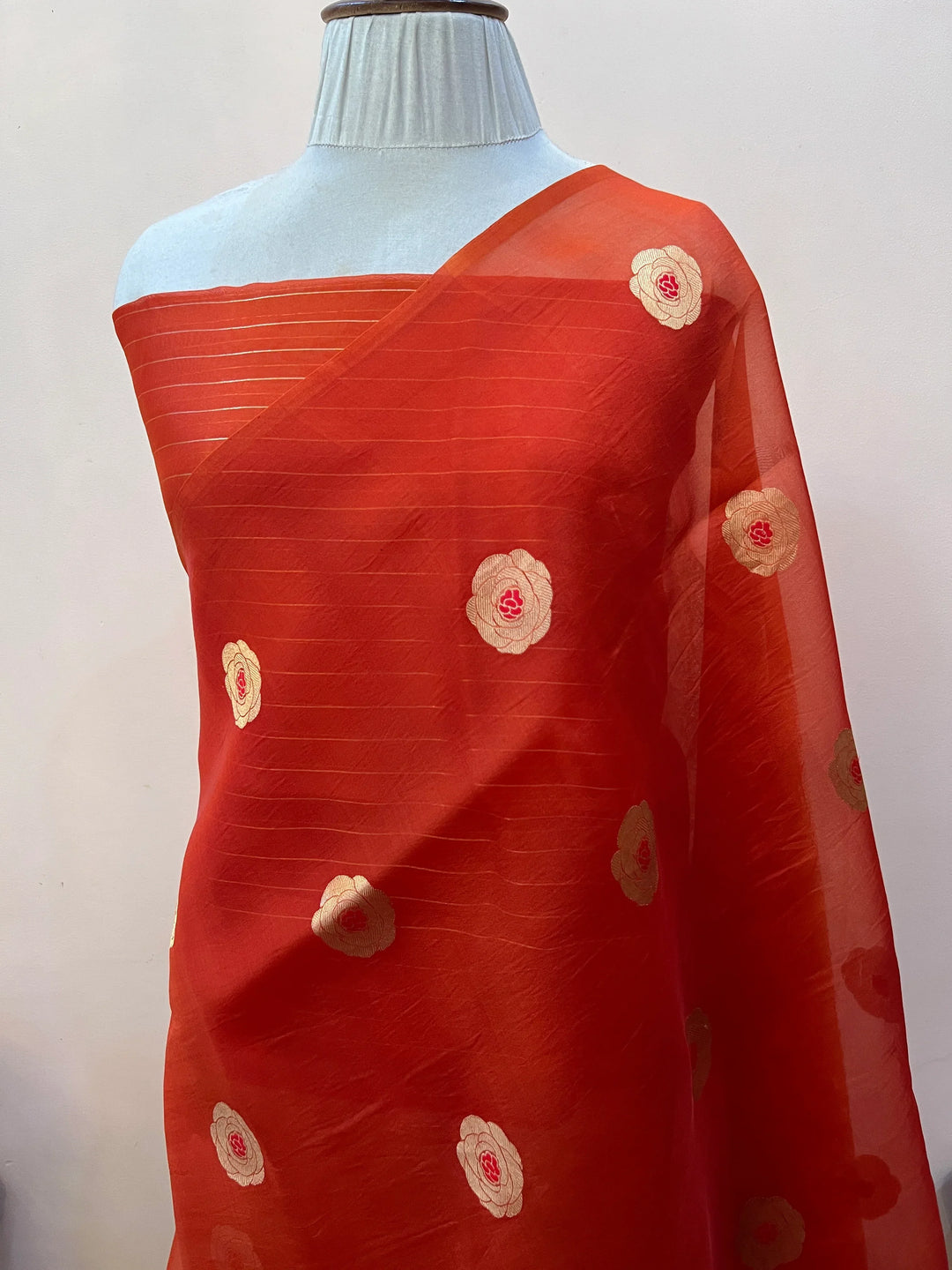 Orange Pure Kora Silk Handloom Banarasi Saree