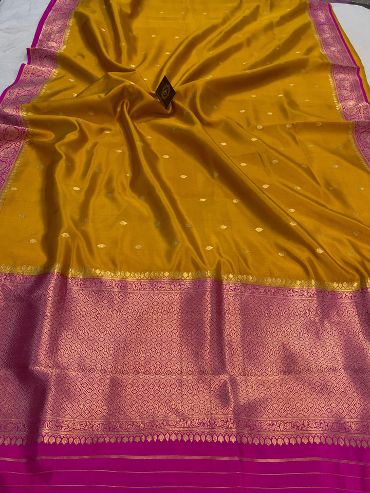 Mustard Yellow Pure Banarasi Handloom Silk Saree | Aura Benaras
