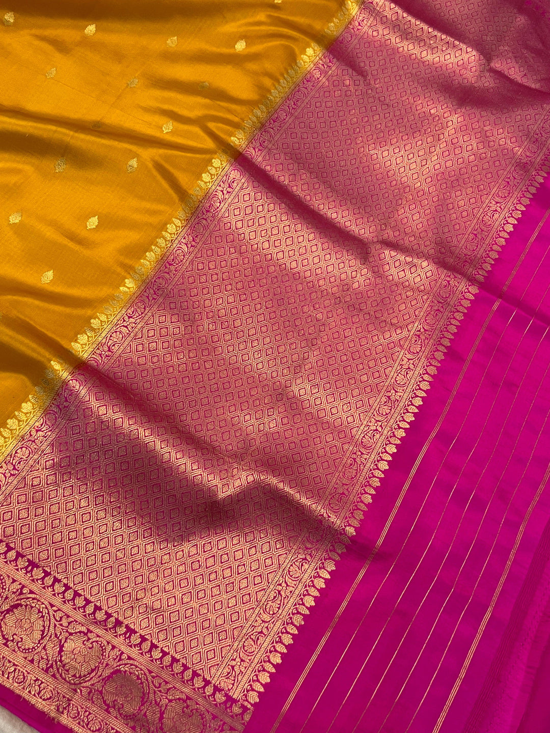 Mustard Yellow Pure Banarasi Handloom Silk Saree | Aura Benaras