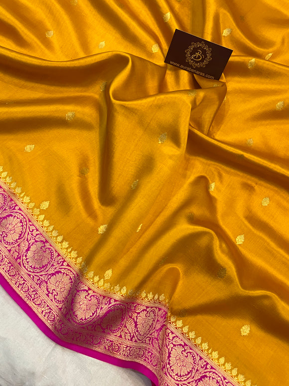 Mustard Yellow Pure Banarasi Handloom Silk Saree | Aura Benaras