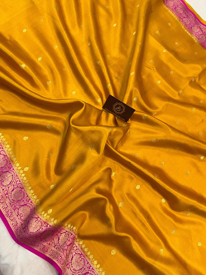 Mustard Yellow Pure Banarasi Handloom Silk Saree | Aura Benaras
