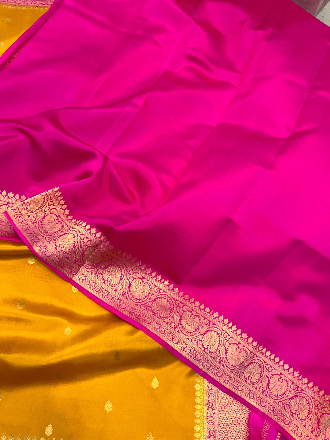 Mustard Yellow Pure Banarasi Handloom Silk Saree | Aura Benaras