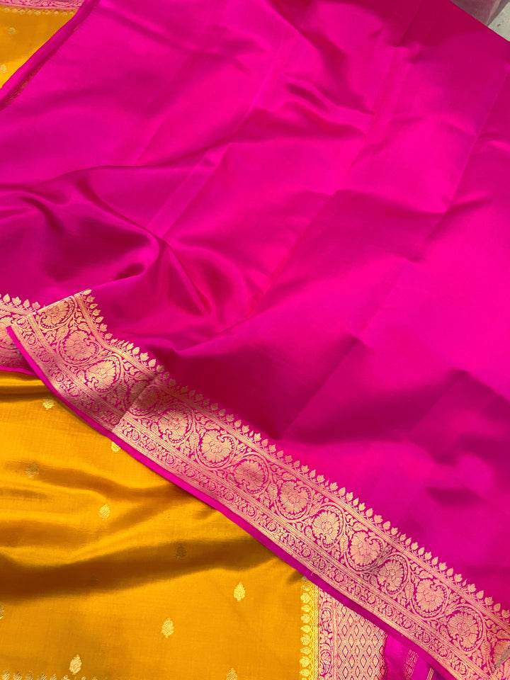 Mustard Yellow Pure Banarasi Handloom Silk Saree | Aura Benaras