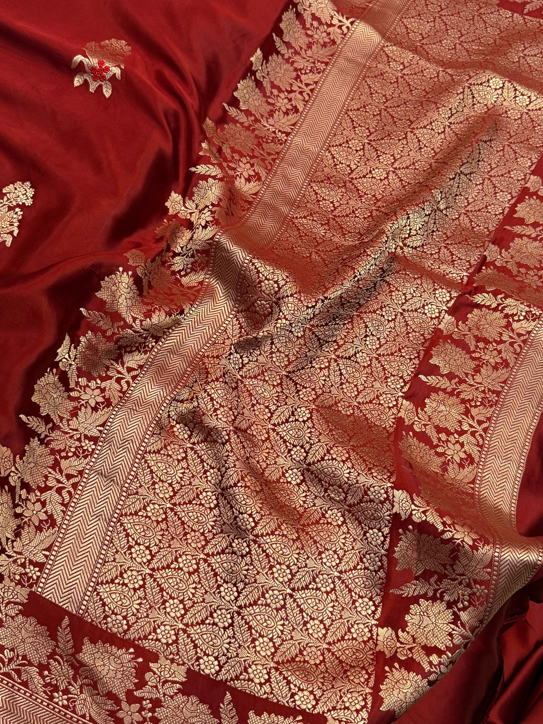 Maroon Pure Mashru Silk Handloom Banarasi Saree