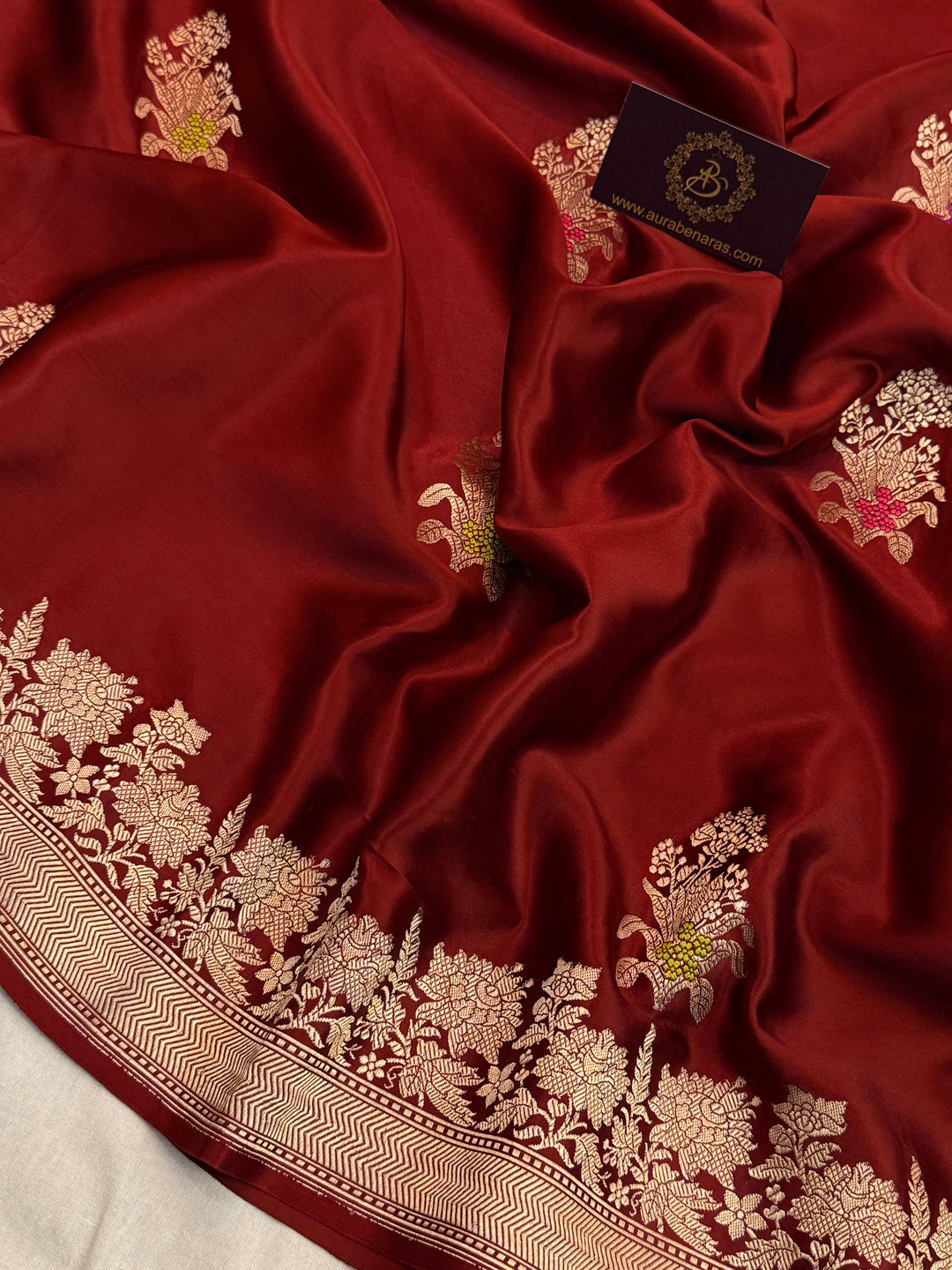 Maroon Pure Mashru Silk Handloom Banarasi Saree