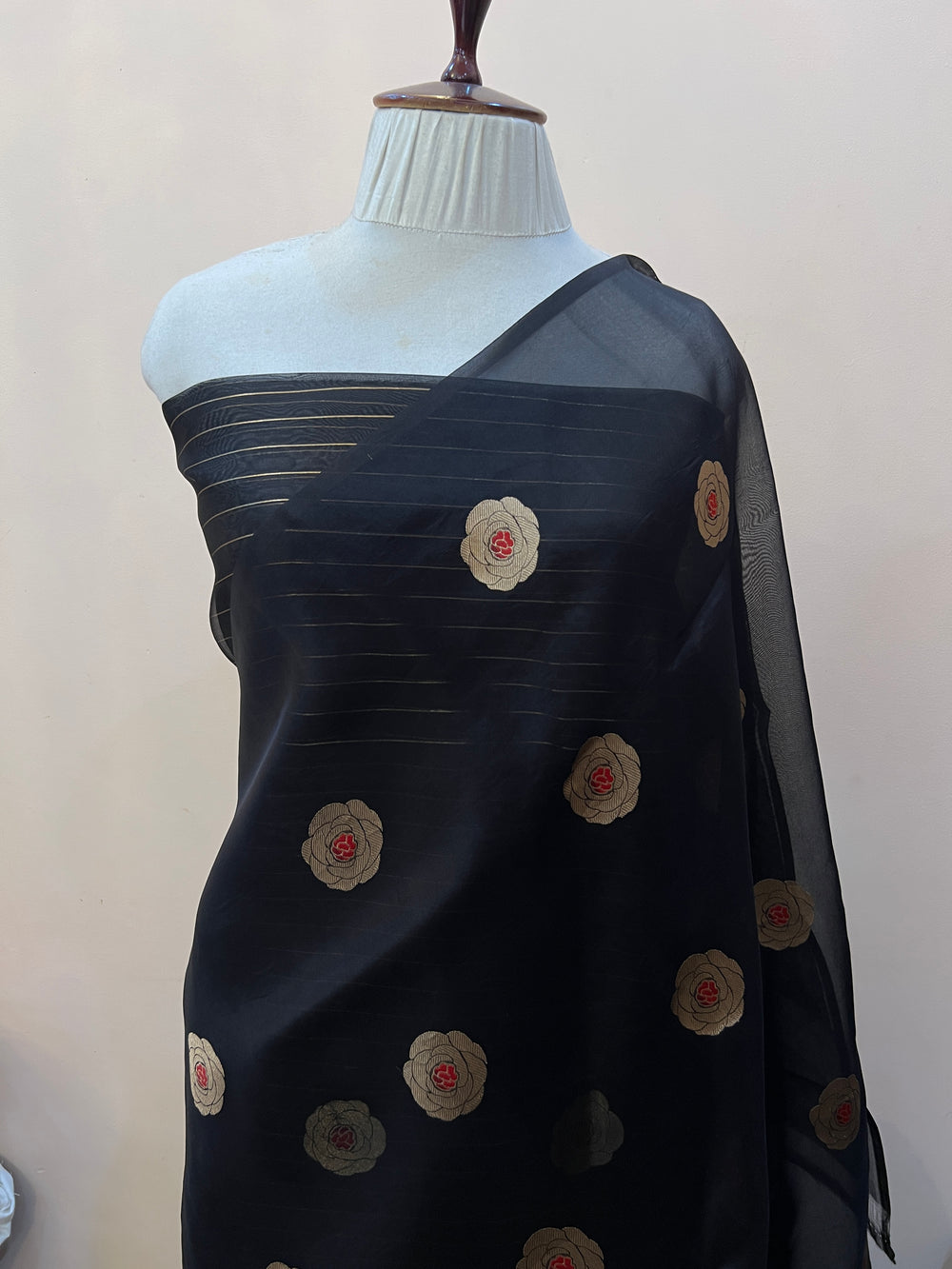 Black Pure Kora Silk Handloom Banarasi Saree