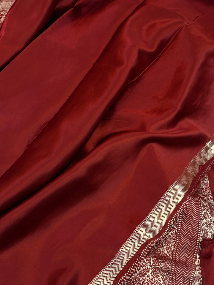 Maroon Pure Mashru Silk Handloom Banarasi Saree
