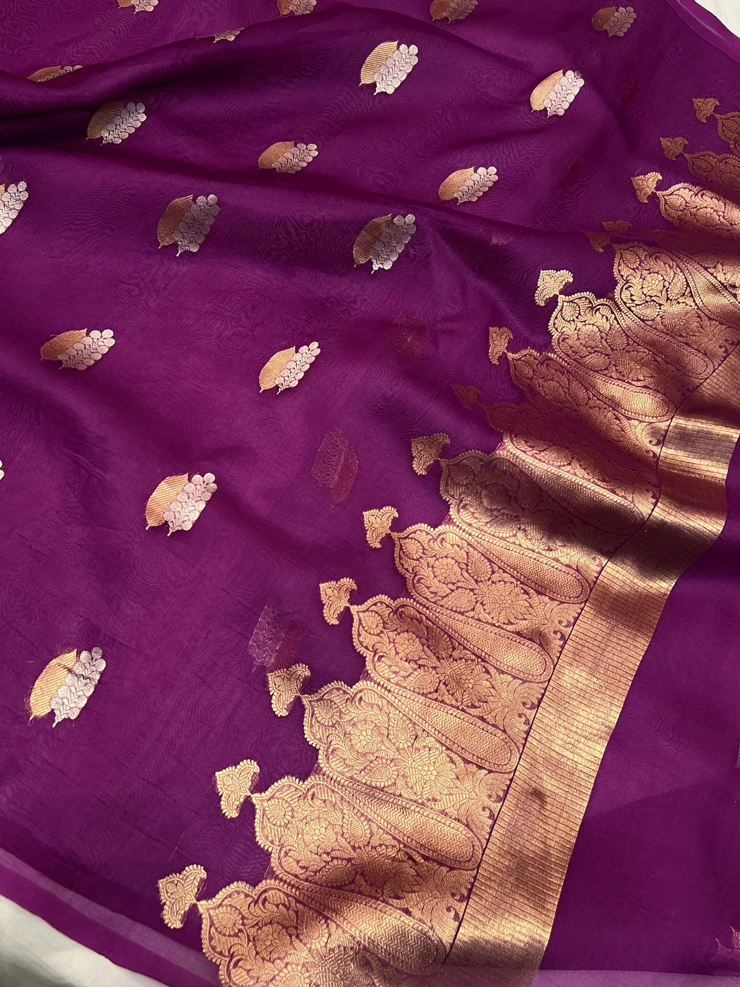 Purple Pure Kora Silk Handloom Banarasi Saree
