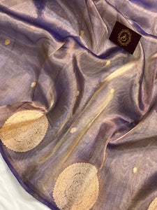 Purple Banarasi Handloom Organza Tissue Silk Saree - Aura Benaras