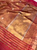 Orangish Pink Banarasi Handloom Organza Tissue Silk Saree - Aura Benaras