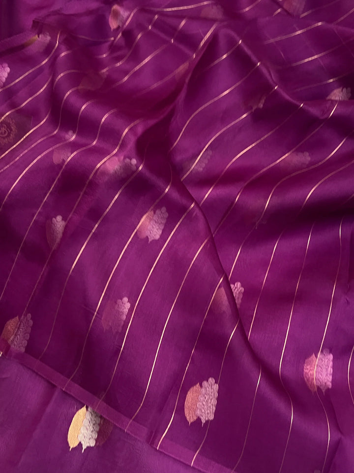 Purple Pure Kora Silk Handloom Banarasi Saree