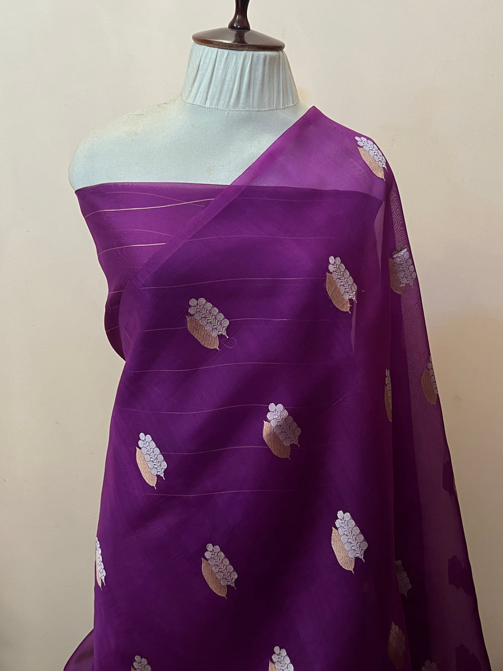 Purple Pure Kora Silk Handloom Banarasi Saree