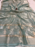 Pale Blue Banarasi Handloom Organza Tissue Silk Saree - Aura Benaras