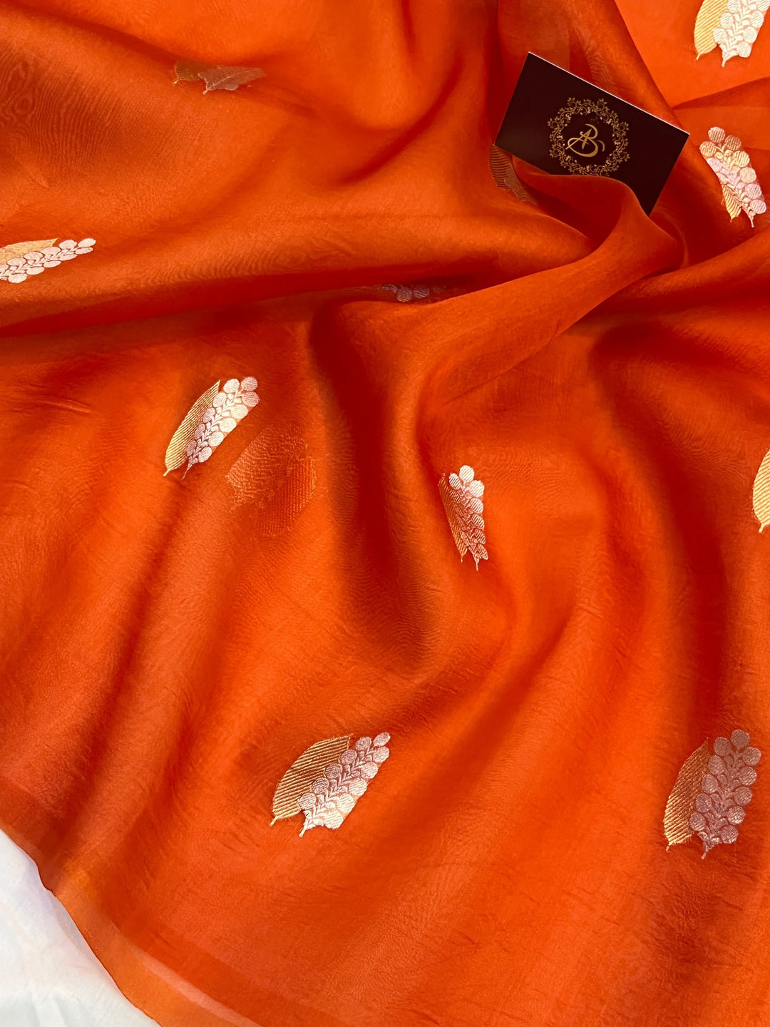 Orange Pure Kora Silk Handloom Banarasi Saree