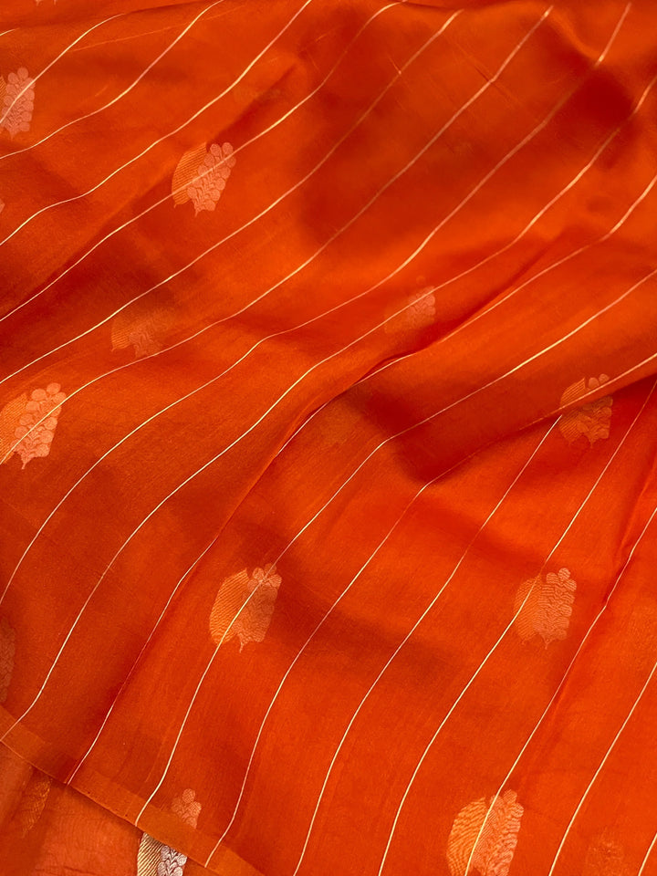 Orange Pure Kora Silk Handloom Banarasi Saree