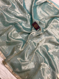 Pale Blue Banarasi Handloom Organza Tissue Silk Saree - Aura Benaras