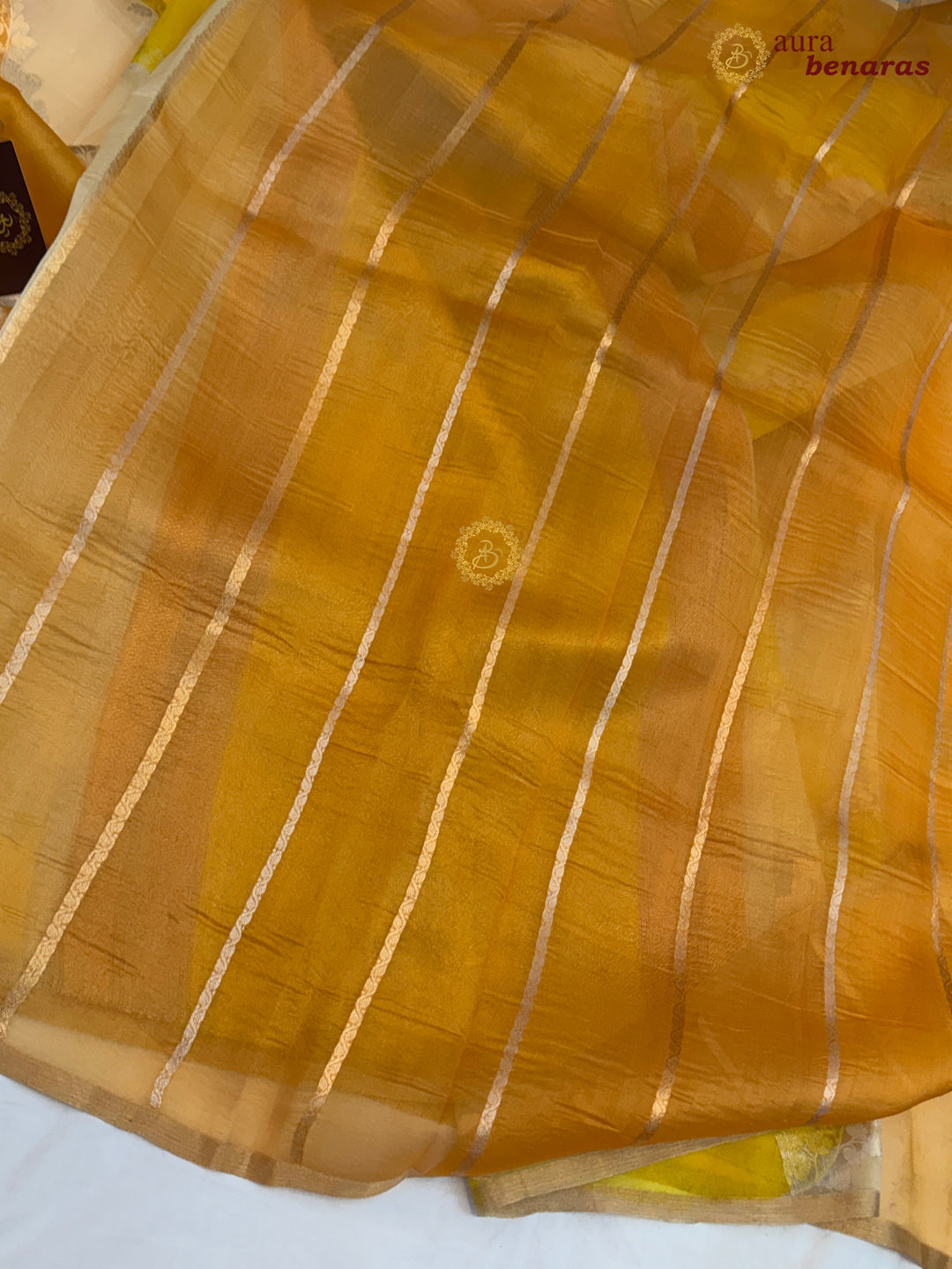 Cream and Yellow Rangkaat Banarasi Handloom Kora Silk Saree 