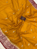 Mustard Yellow Khaddi Chiffon Banarasi Handloom Saree - Aura Benaras