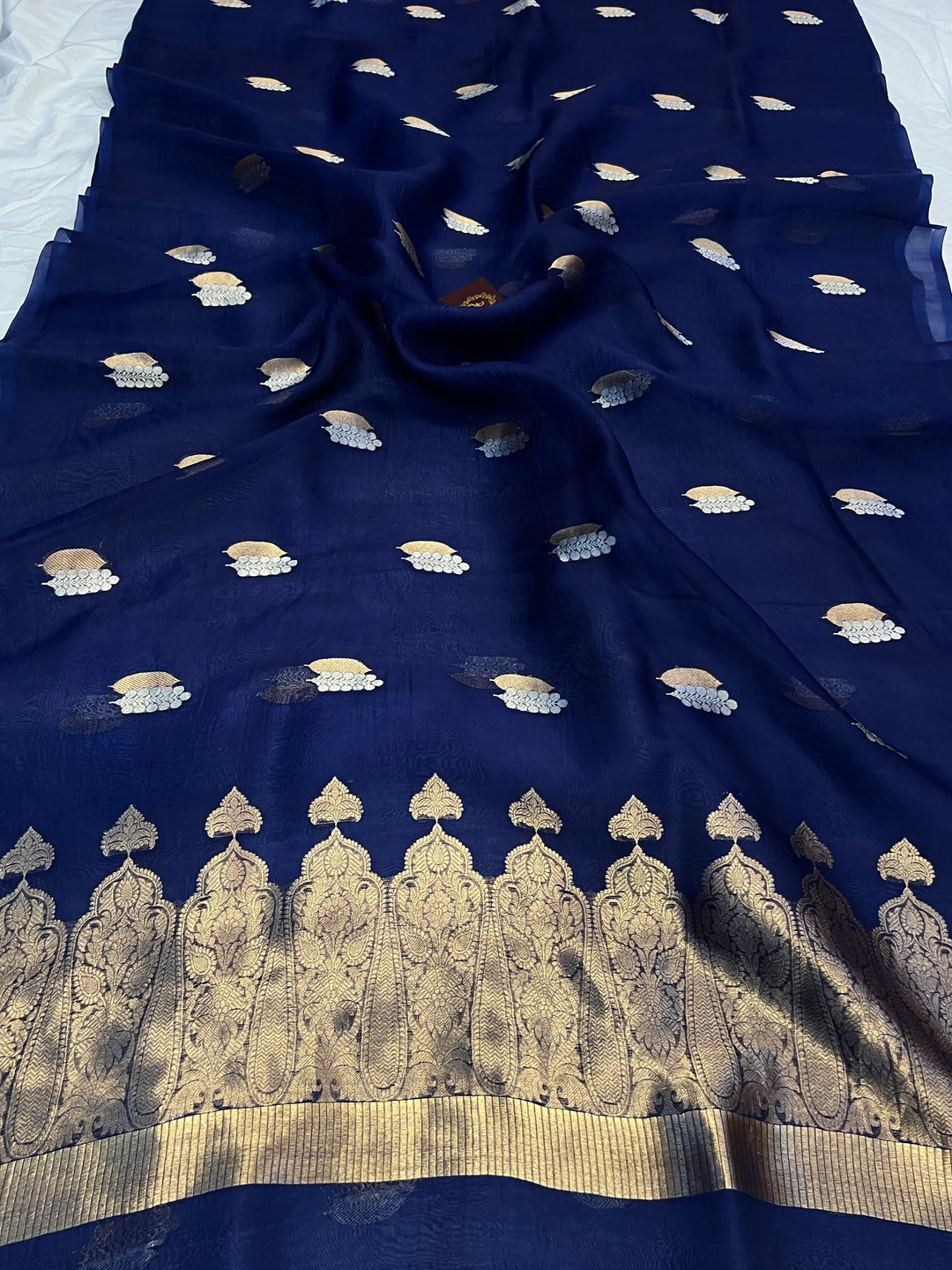 Navy Blue Pure Kora Silk Handloom Banarasi Saree