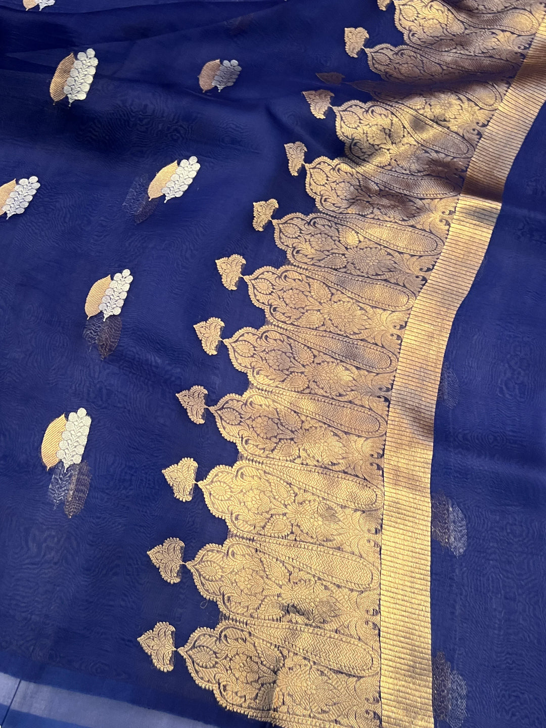 Navy Blue Pure Kora Silk Handloom Banarasi Saree