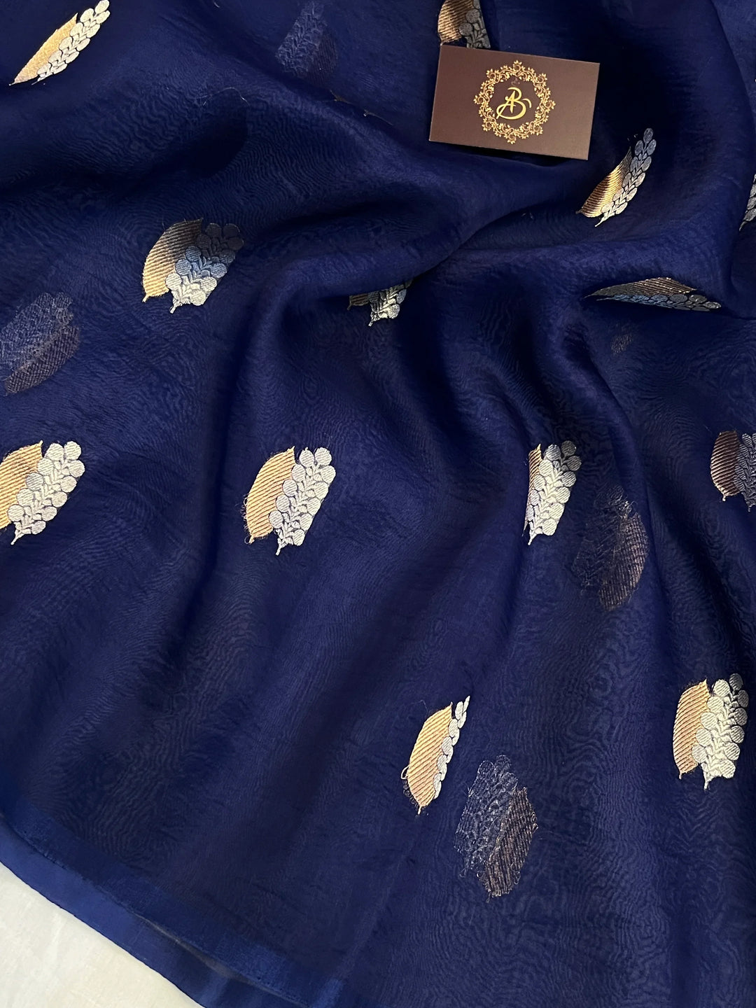 Navy Blue Pure Kora Silk Handloom Banarasi Saree