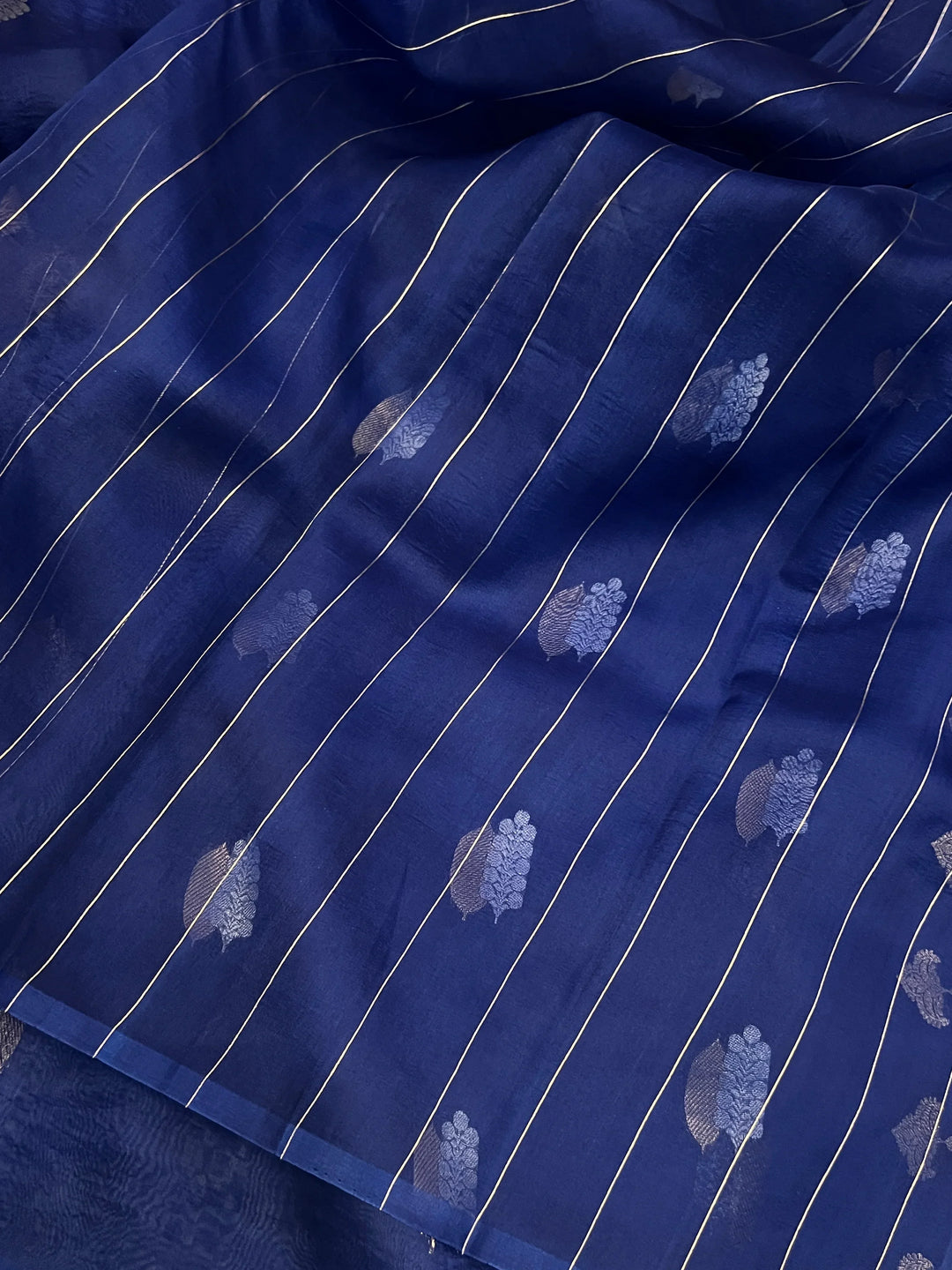 Navy Blue Pure Kora Silk Handloom Banarasi Saree