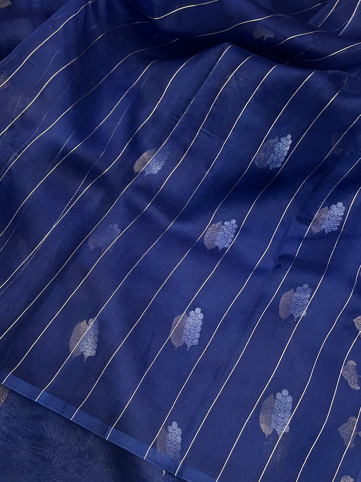 Navy Blue Pure Kora Silk Handloom Banarasi Saree