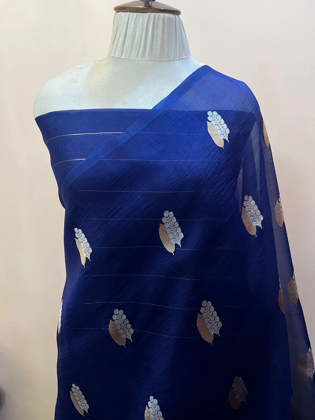 Navy Blue Pure Kora Silk Handloom Banarasi Saree