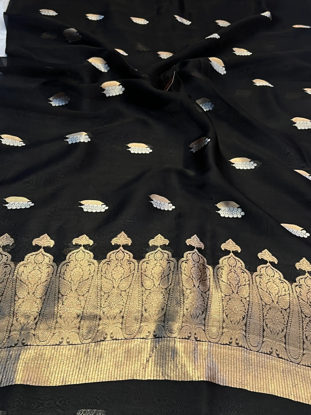 Black Pure Kora Silk Handloom Banarasi Saree
