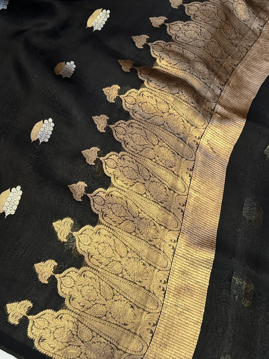 Black Pure Kora Silk Handloom Banarasi Saree