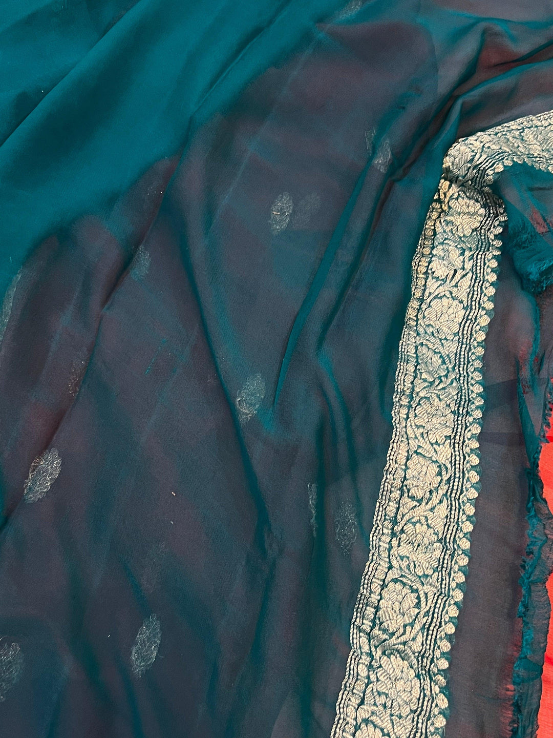 Red Khaddi Chiffon Banarasi Handloom Saree - Aura Benaras