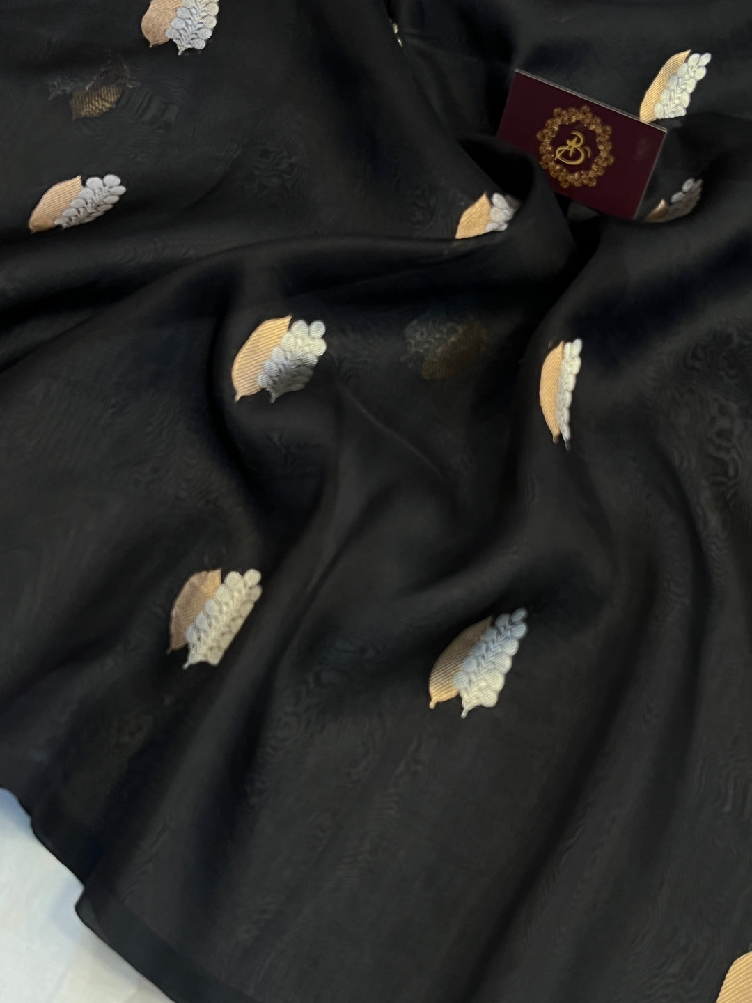 Black Pure Kora Silk Handloom Banarasi Saree