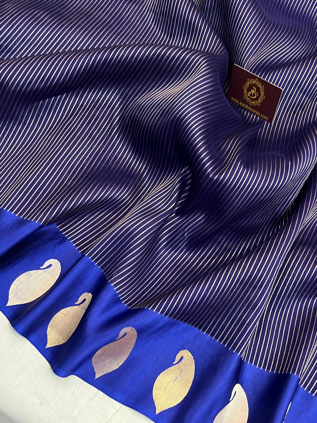 Navy Blue Kora Silk Banarasi Saree with Mashru Border