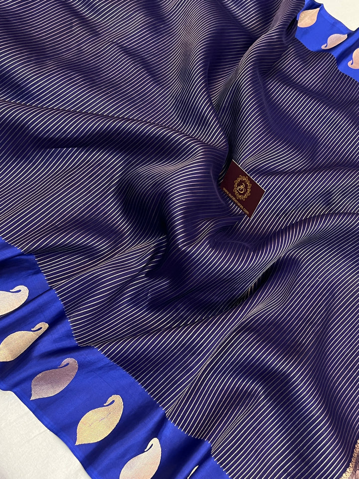 Navy Blue Kora Silk Banarasi Saree with Mashru Border