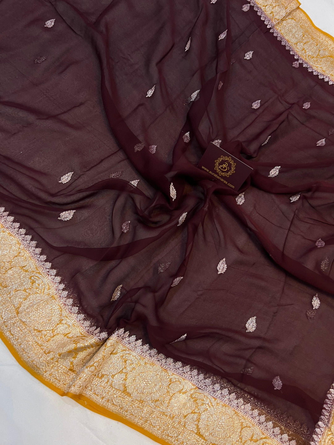 Coffee Brown Khaddi Chiffon Banarasi Handloom Saree - Aura Benaras