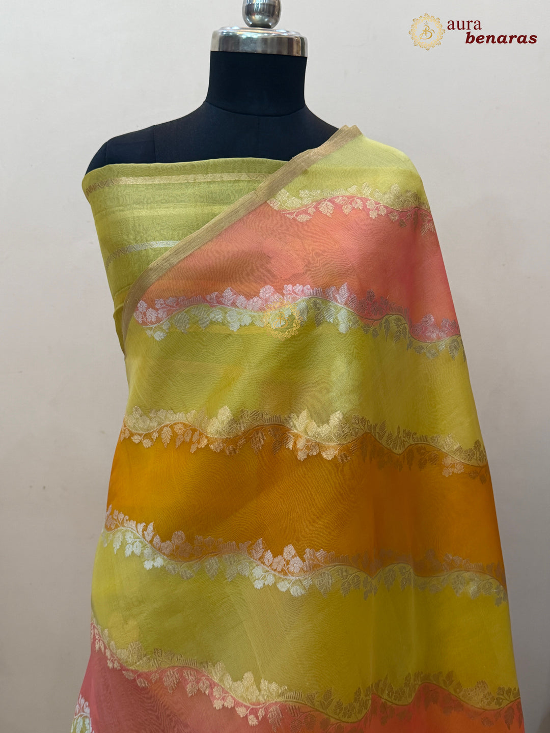 Yellow and Orange Rangkaat Banarasi Handloom Kora Silk Saree 