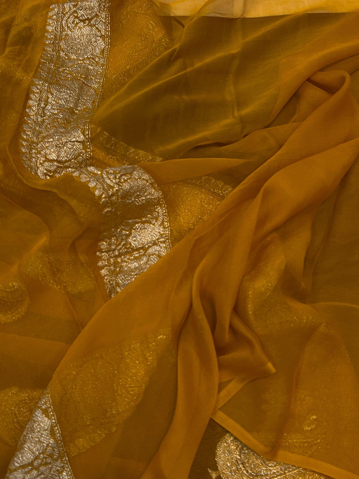 Coffee Brown Khaddi Chiffon Banarasi Handloom Saree - Aura Benaras