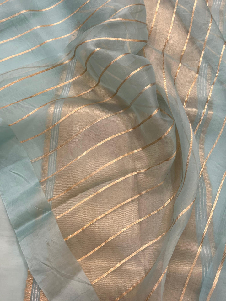 Pale Blue Banarasi Handloom Kora Silk Saree - Aura Benaras