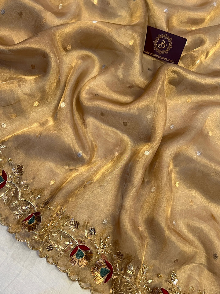 Pre Order :: Antique Golden Pure Tissue Silk Handloom Banarasi Saree