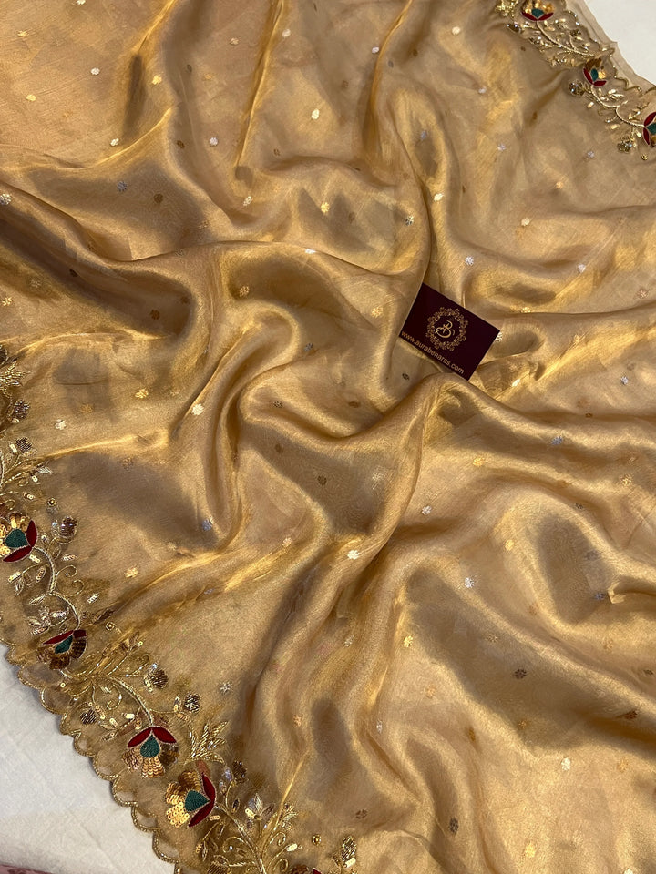 Pre Order :: Antique Golden Pure Tissue Silk Handloom Banarasi Saree