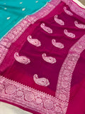 Turquoise Blue Khaddi Chiffon Banarasi Handloom Saree - Aura Benaras