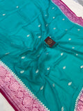 Turquoise Blue Khaddi Chiffon Banarasi Handloom Saree - Aura Benaras