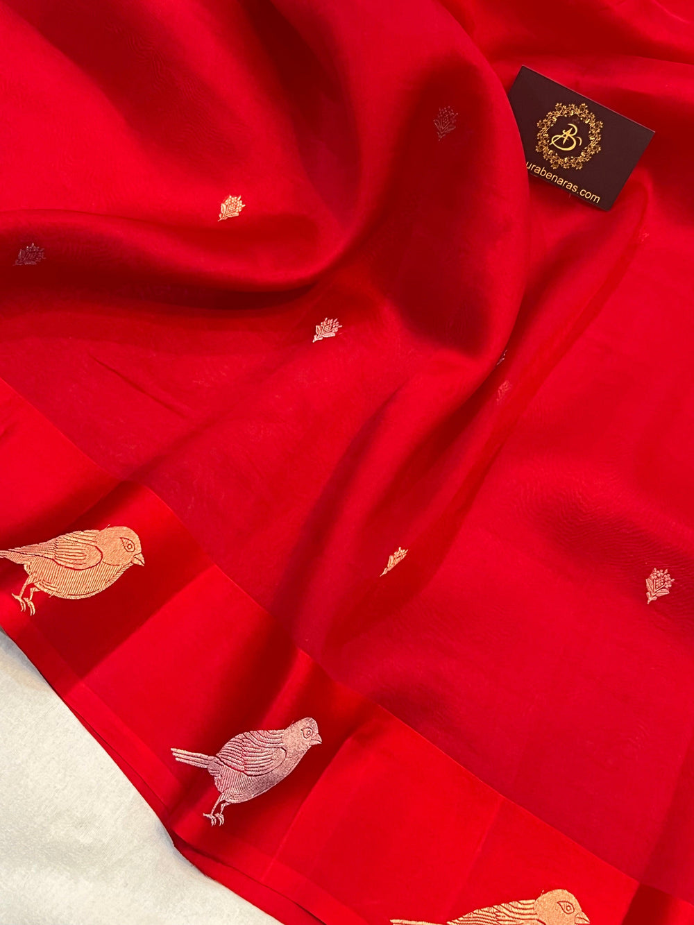 Red Banarasi Handloom Kora Silk Saree | Kadhwa Weave | Aura Benaras