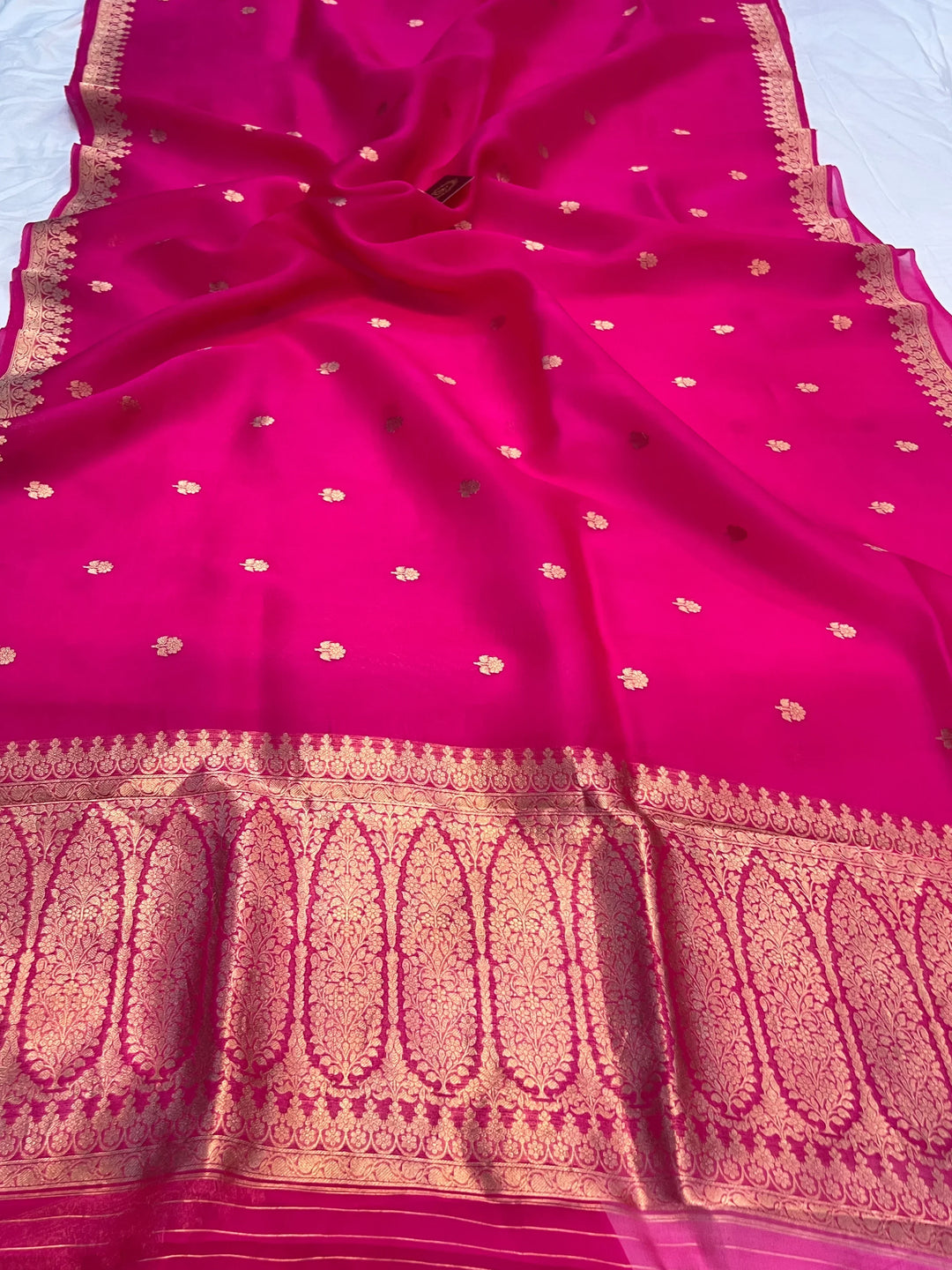 Rani Pink Pure Banarasi Handloom Kora Silk Saree